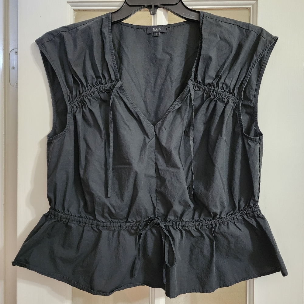 Rails Savi Black Charcoal Gray Peplum Top Women’s Large Drawstring Waist